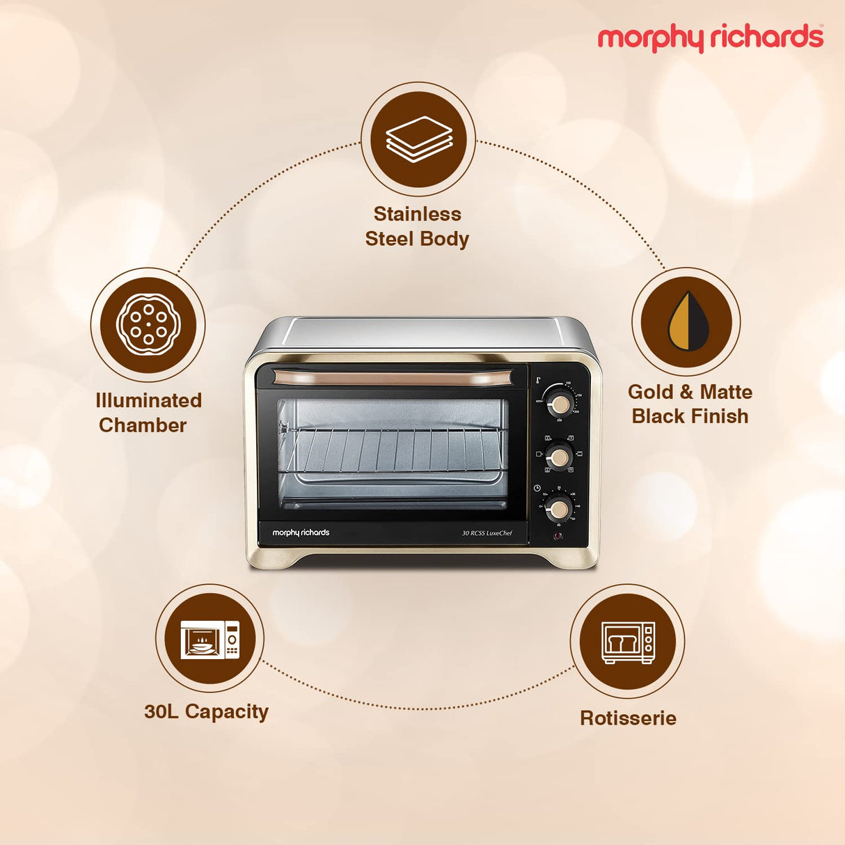 Morphy Richards 30 RCSS Luxechef Oven Toaster Griller OTG (Gold, 30 L)