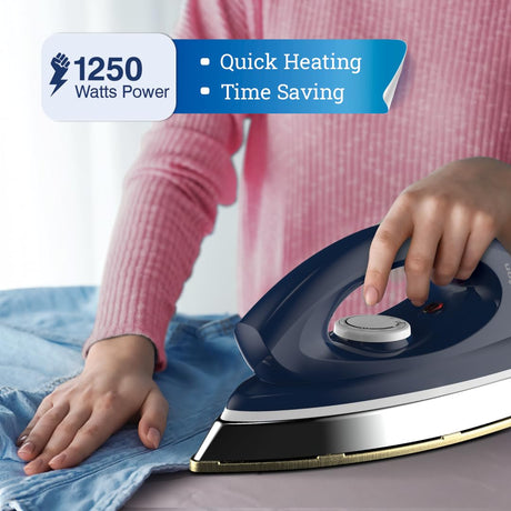 Crompton dry iron has Quick Heating and saves time 1250watt power