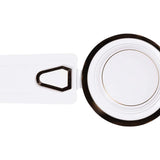 Round white plate with black rim on a white background