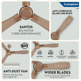 Crompton High Speed Santos Anti-dust 1200mm Ceiling Fan (Tawny Brown)