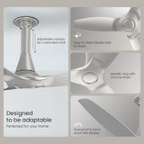 Ceiling fan with features highlighted on a gray background