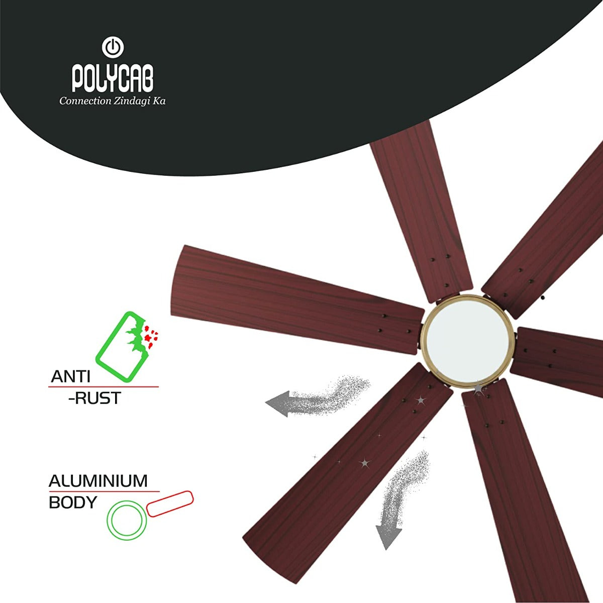 This divina ceiling fan comes with anti -rust feature and has aluminium body 