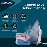 Bajaj Stainless Steel Majesty DX-11 1000 Watts Dry Iron (White & Blue)