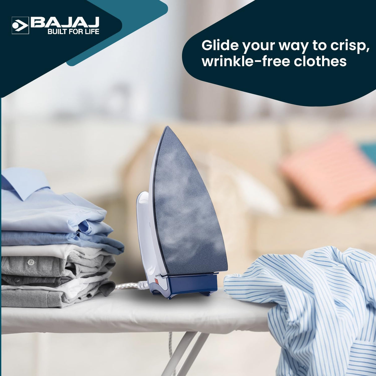 Bajaj Stainless Steel Majesty DX-11 1000 Watts Dry Iron (White & Blue)