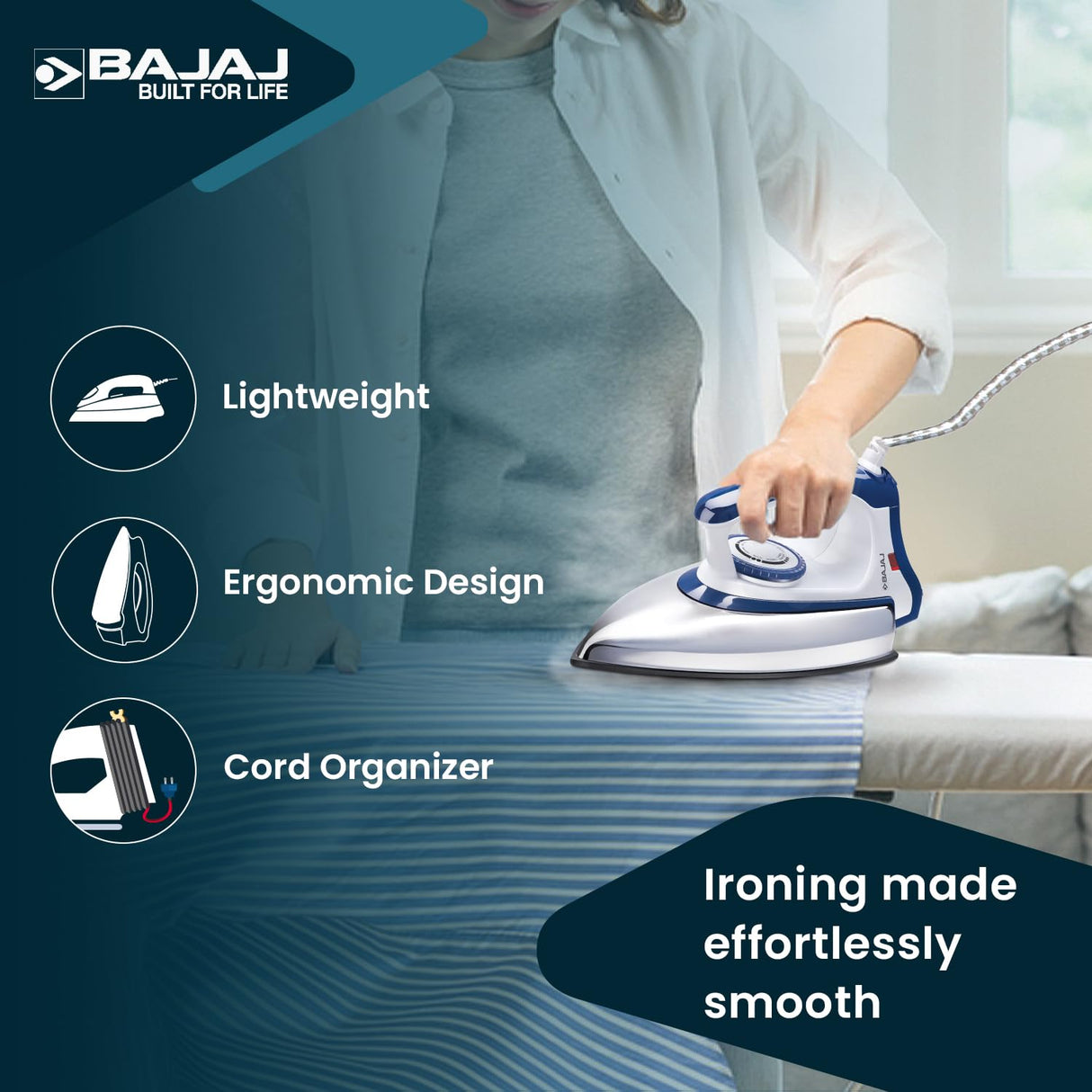Bajaj Stainless Steel Majesty DX-11 1000 Watts Dry Iron (White & Blue)