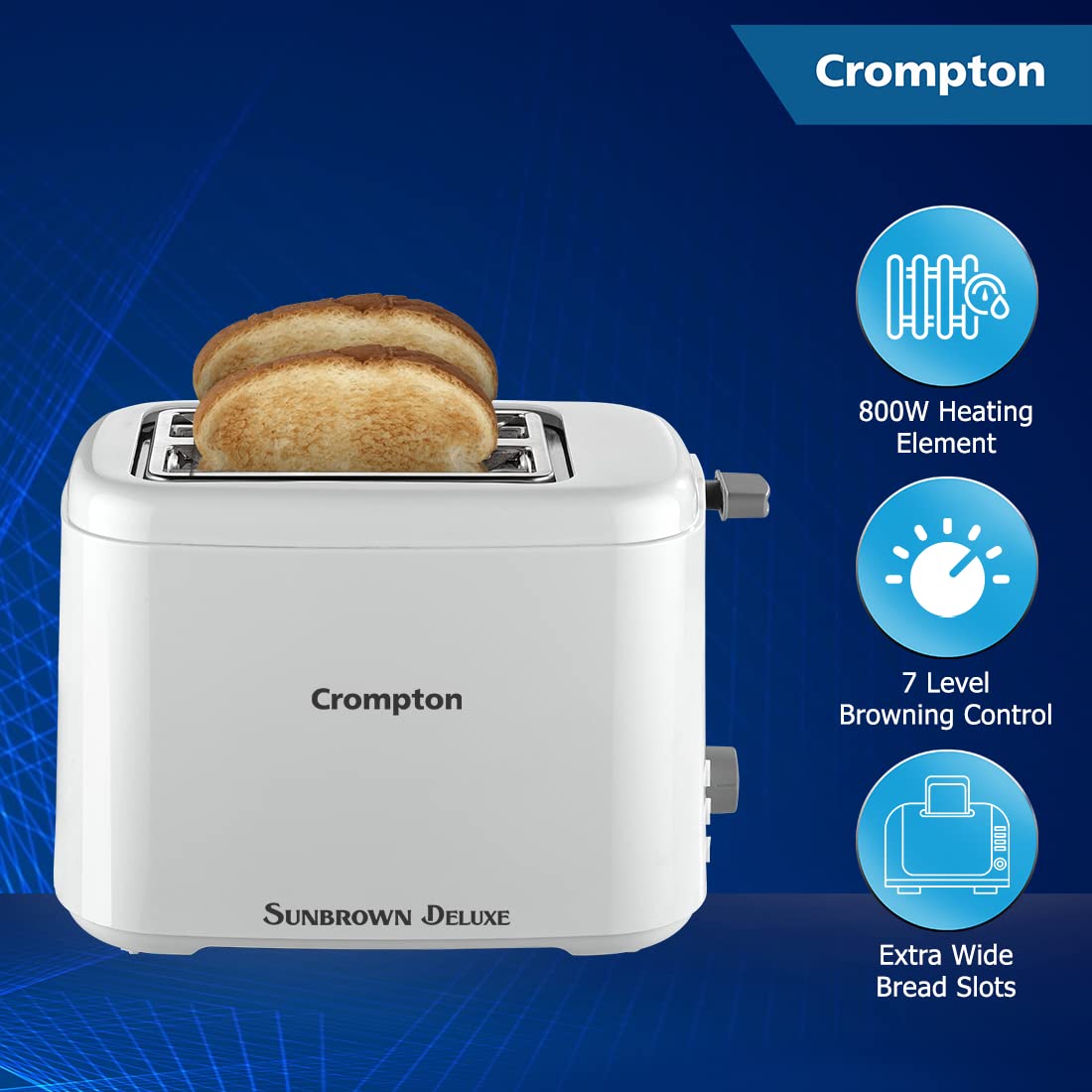 Crompton SunBrown Deluxe Pop-up Toaster 800W (White)