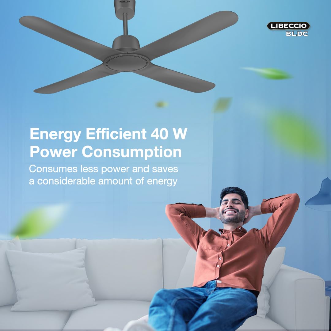 Havells 1200Mm Libeccio Bldc Motor Ceiling Fan with remote (Slate)