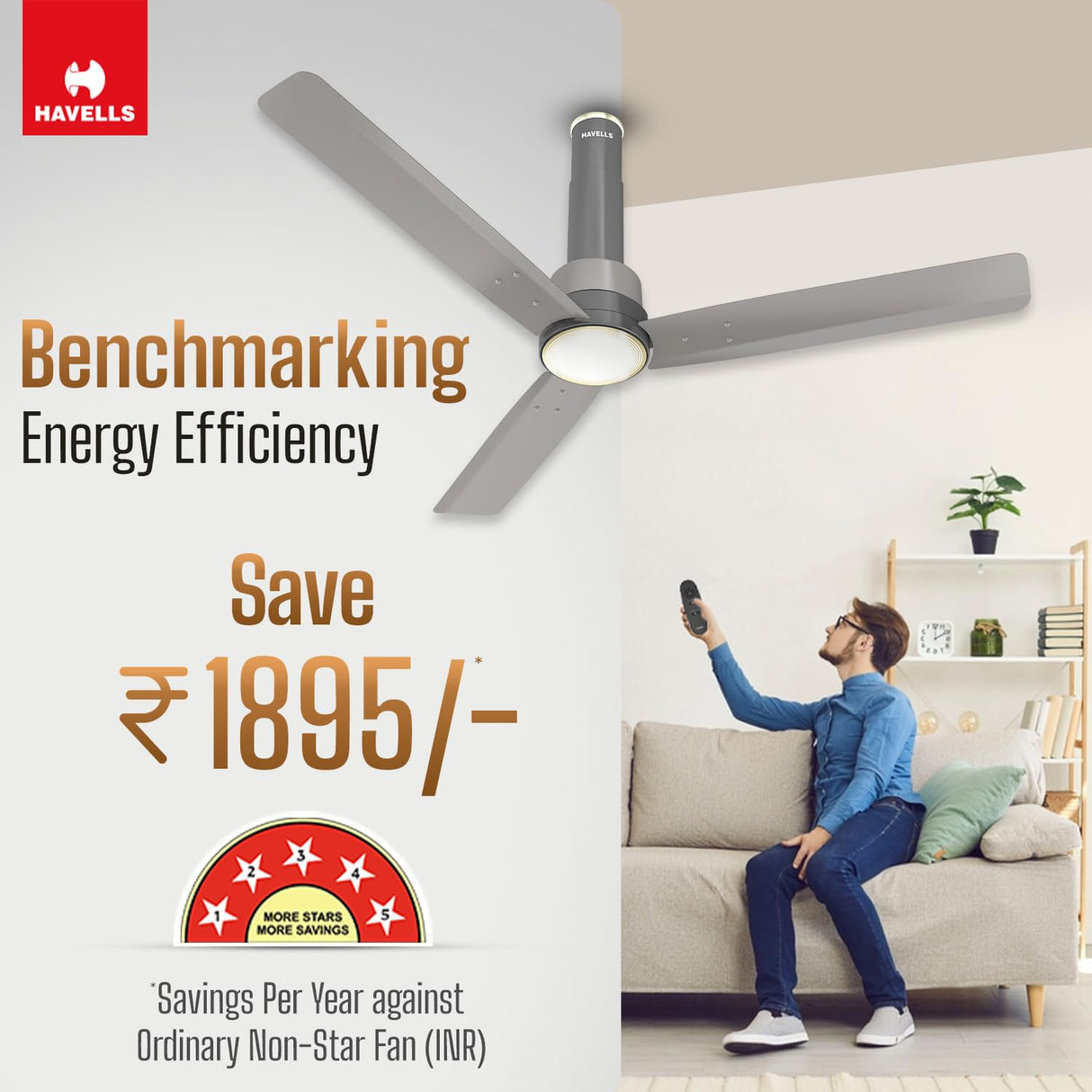 Havells 1200mm Elio Prime BLDC Ceiling Fan (Slate Mist))