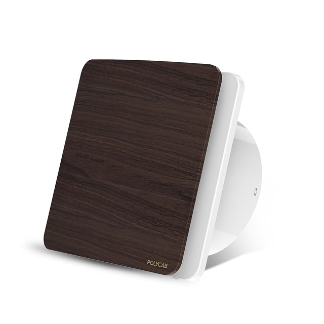 Polycab Fresly exhuast fan wood finish with white background 