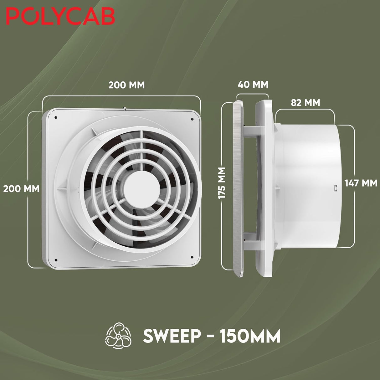 Polycab Freshly Prime 150mm Air Exhaust Fan (Steel Finish)