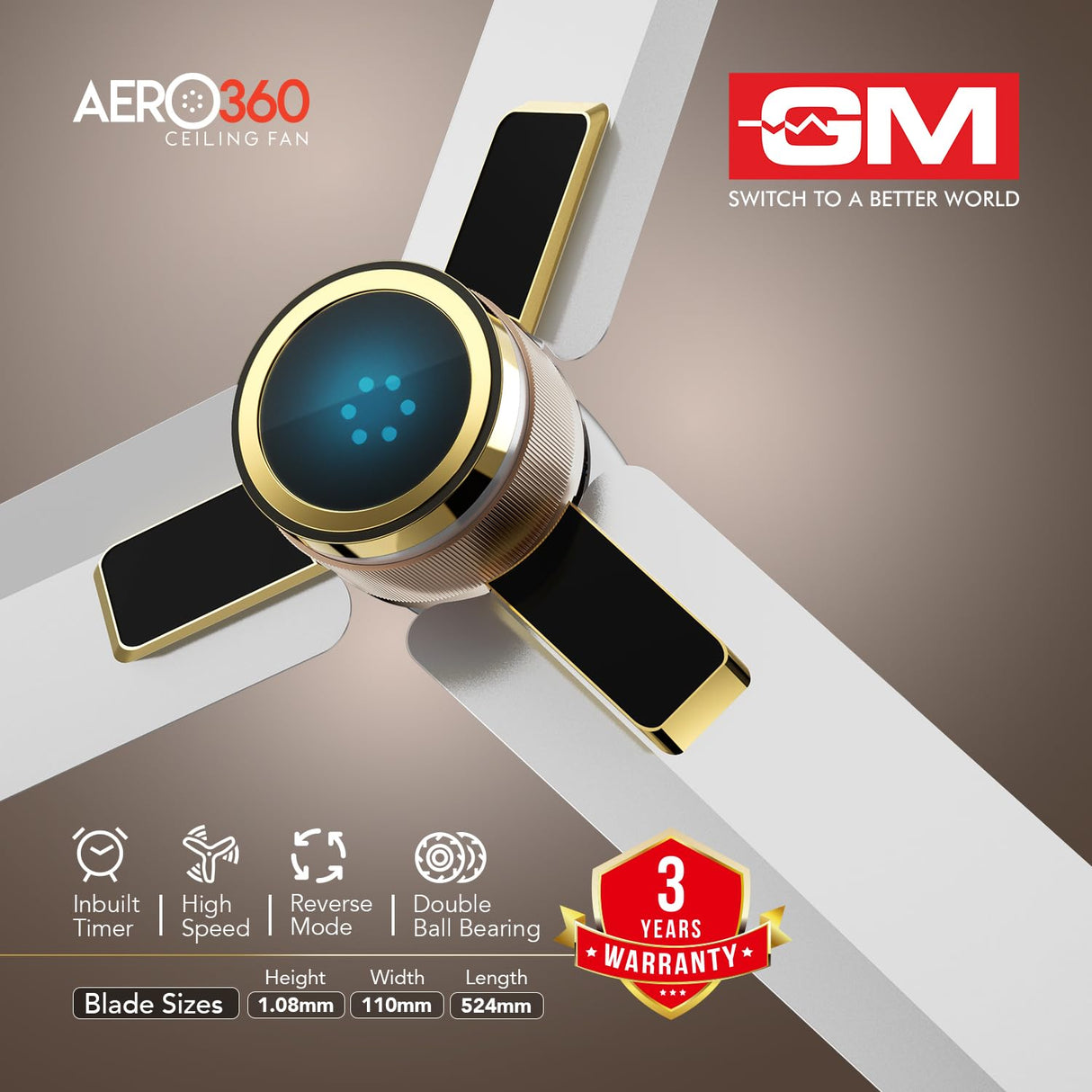 GM Aero 360 1200 mm BLDC Ceiling Fan (White Gold)