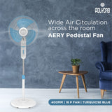 Polycab Aery 400mm Oscillating Pedestal Fan (Turquish Blue)