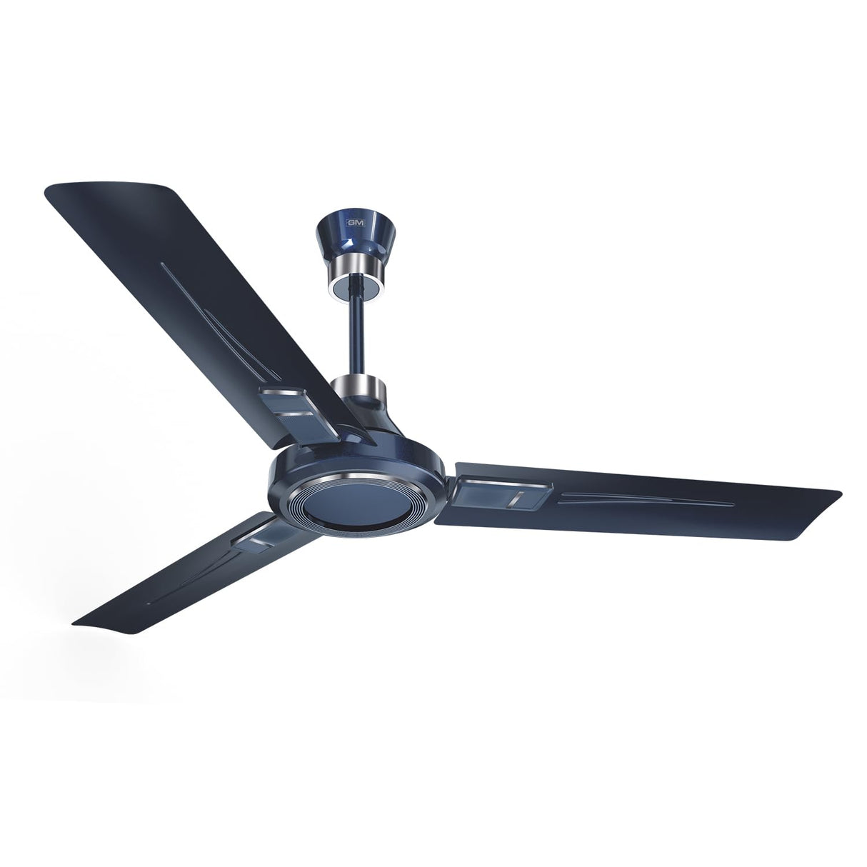 Ceiling fan with three blades on a white background