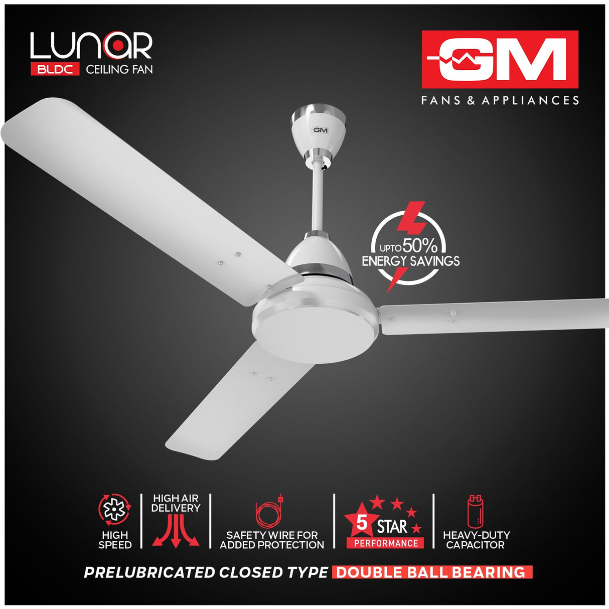 GM Lunar 1200mm BLDC Ceiling Fan (Moon White)