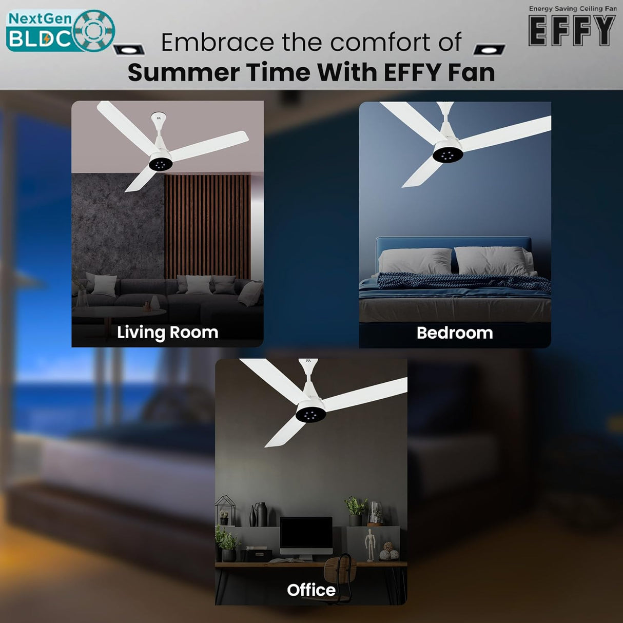 RR Effy BLDC 1200mm Ceiling Fan with Remote (White)