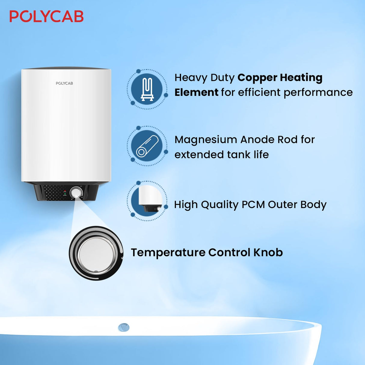 POLYCAB Celestia Prime 5-Star 10 Litre Storage Water Heater (White)