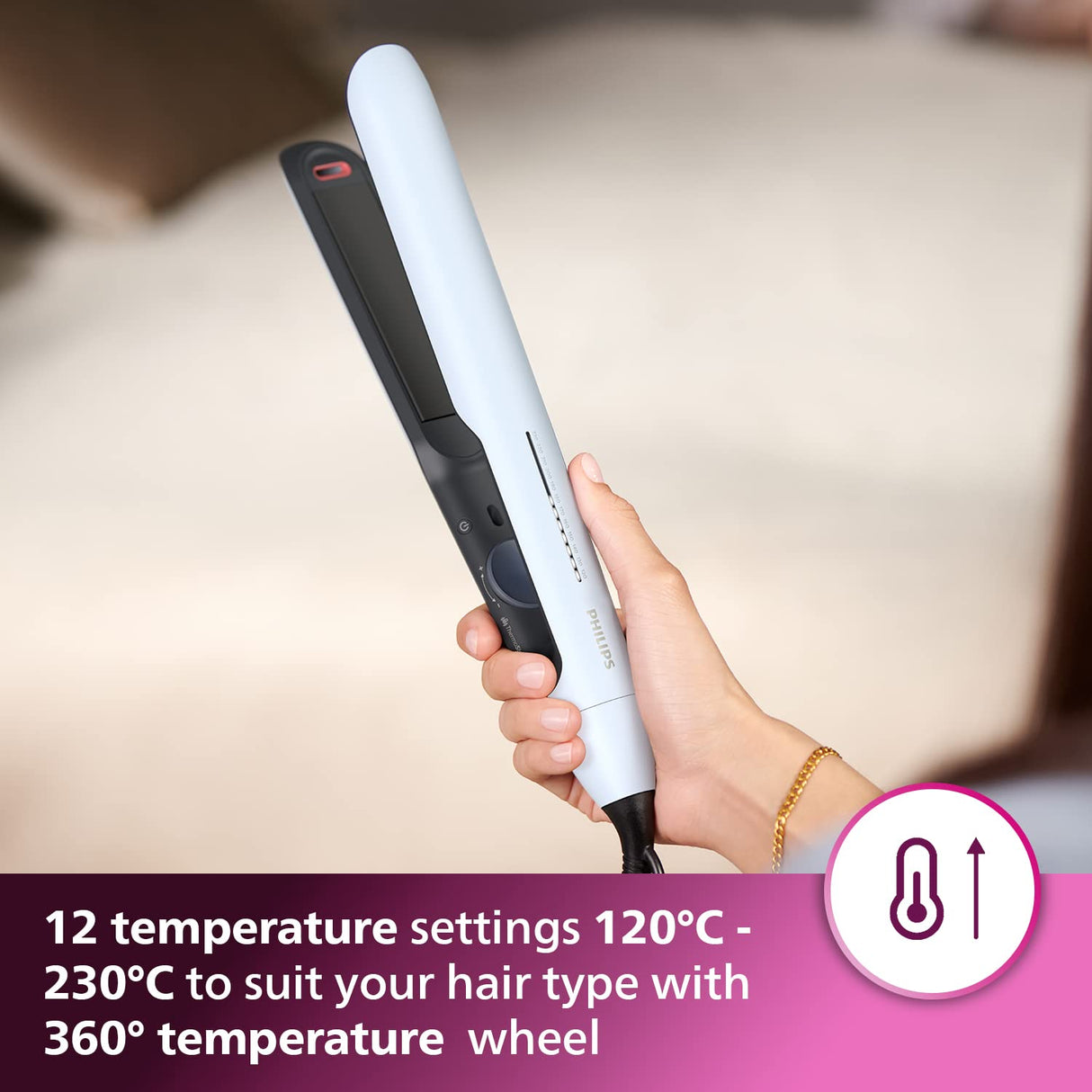 PHILIPS BHS520/00 Hair Straightener , ThermoShield Technology to lower heat damage (White)