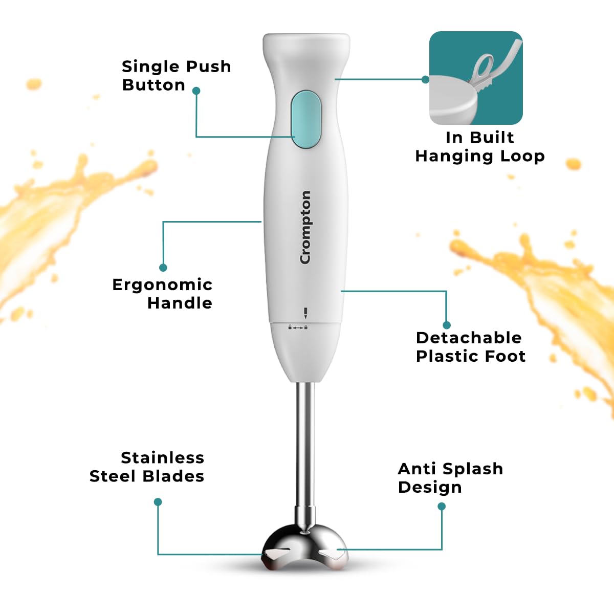 Crompton Blendserve 300 Watts Hand Blender with Steel Stem (White)