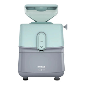 Havells NutriGrind Atta Mill with a light blue top and gray base on a white background