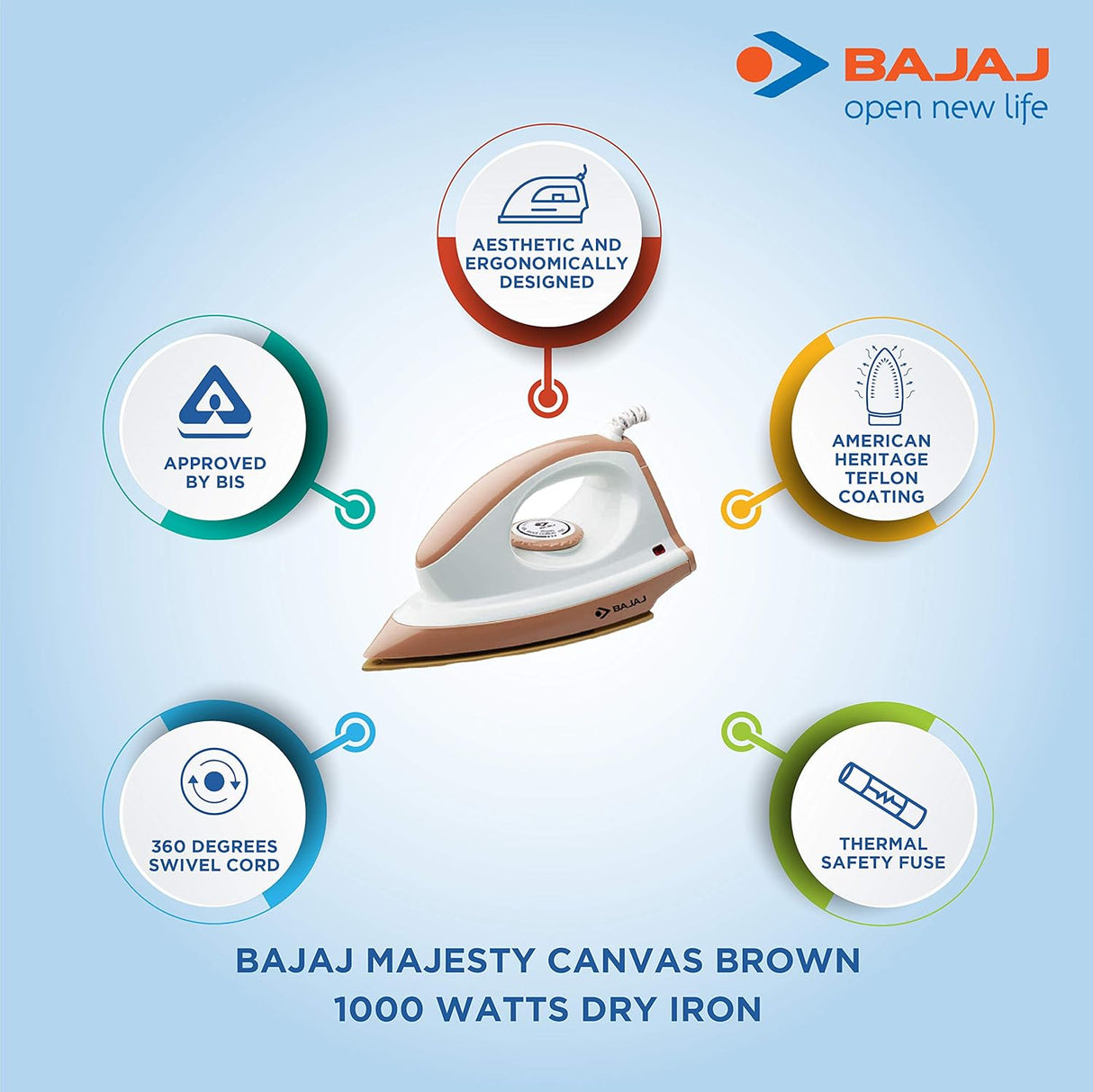 Bajaj ABS Majesty Canvas 1000 Watt Dry Iron (Brown)