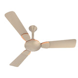 Ceiling fan with beige blades on a white background