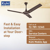 Käuhl ceiling fan with installation and service information on a light background