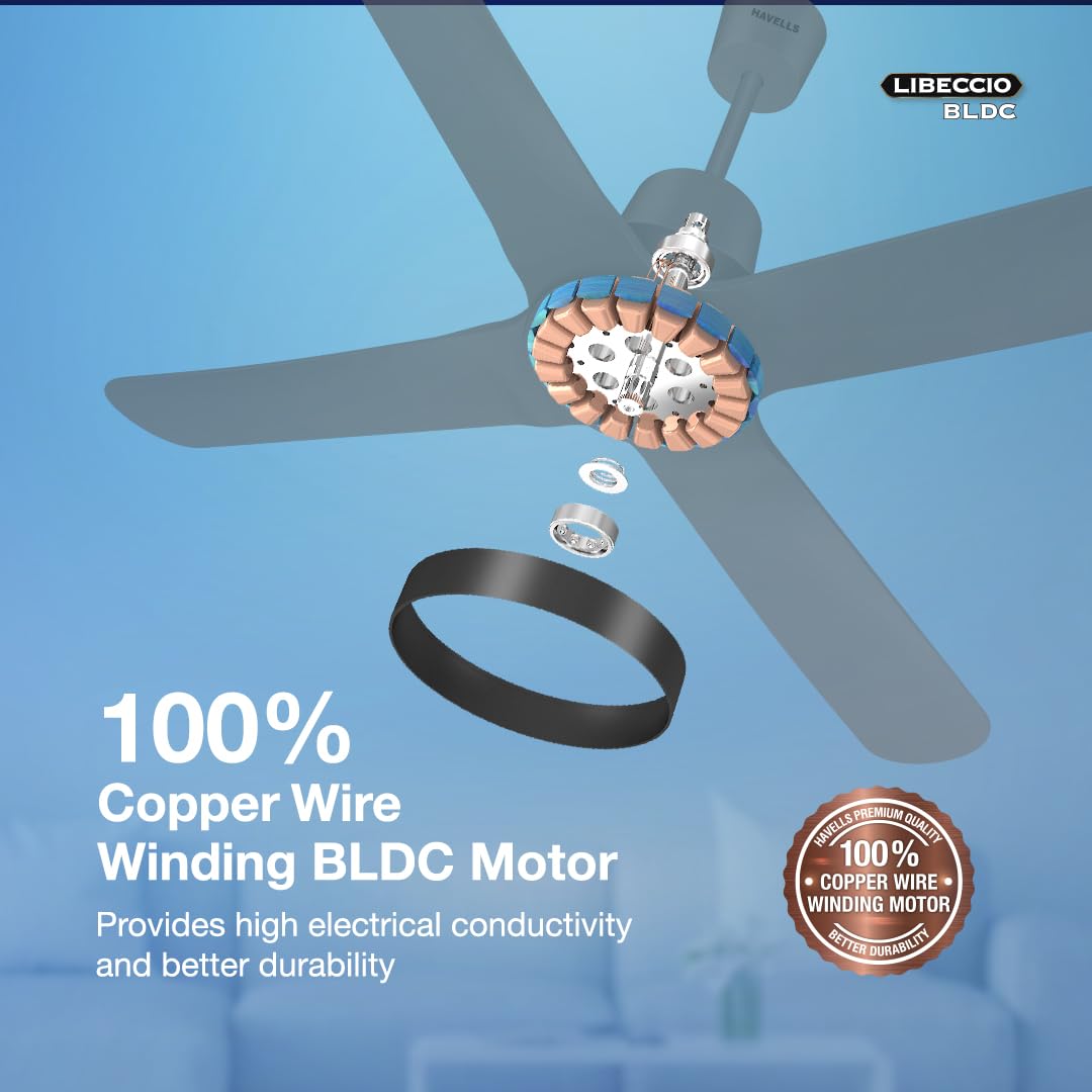 Havells 1200Mm Libeccio Bldc Motor Ceiling Fan with remote (Slate)