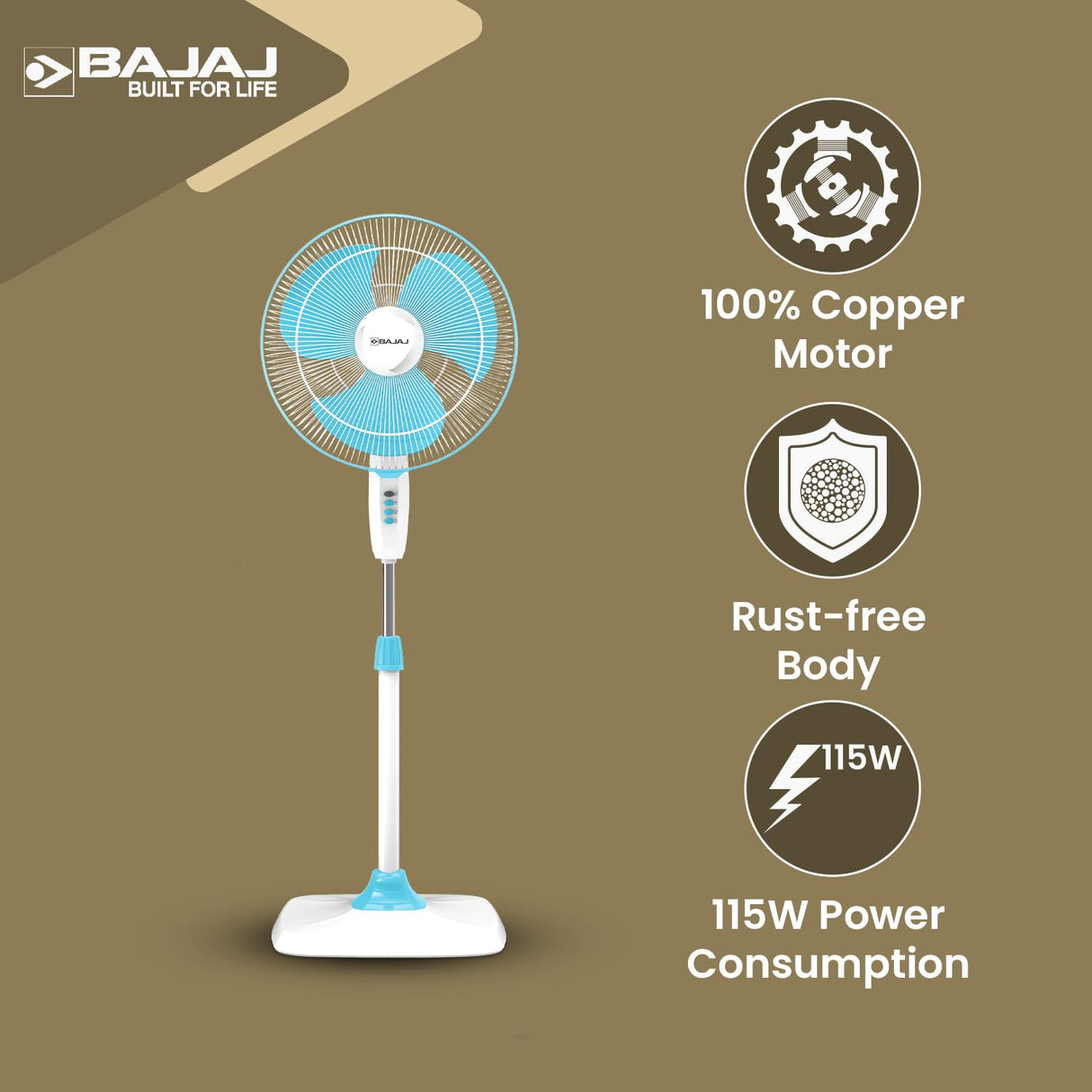 Bajaj Rapido 400mm High Speed Pedestal Fan (Pearl Blue)