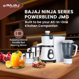 Bajaj Ninja Series Power Blend 1000 Watts 3 Jar Juicer Mixer Grinder 【White & Grey】