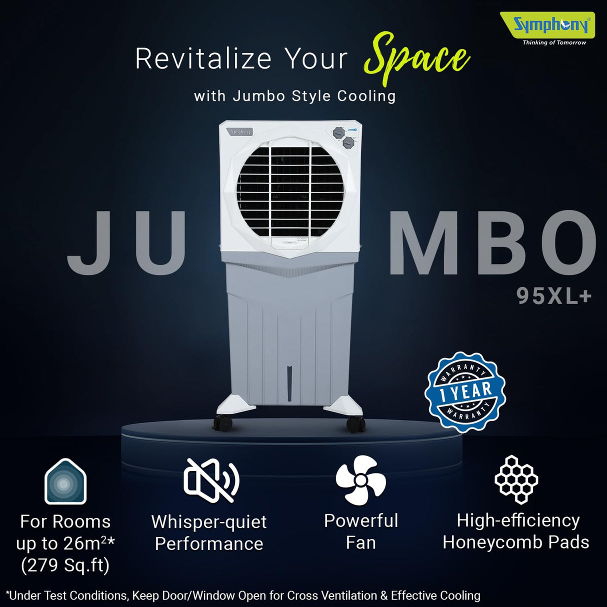 Symphony Jumbo 95XL+ Desert Air Cooler (White)