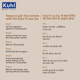 Instructions for pairing a remote with Kuhl Brise Star fan on a beige background