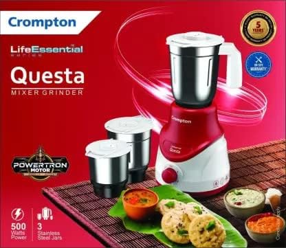 Crompton Questa 500W 3 Jars Mixer Grinder (Red & White)