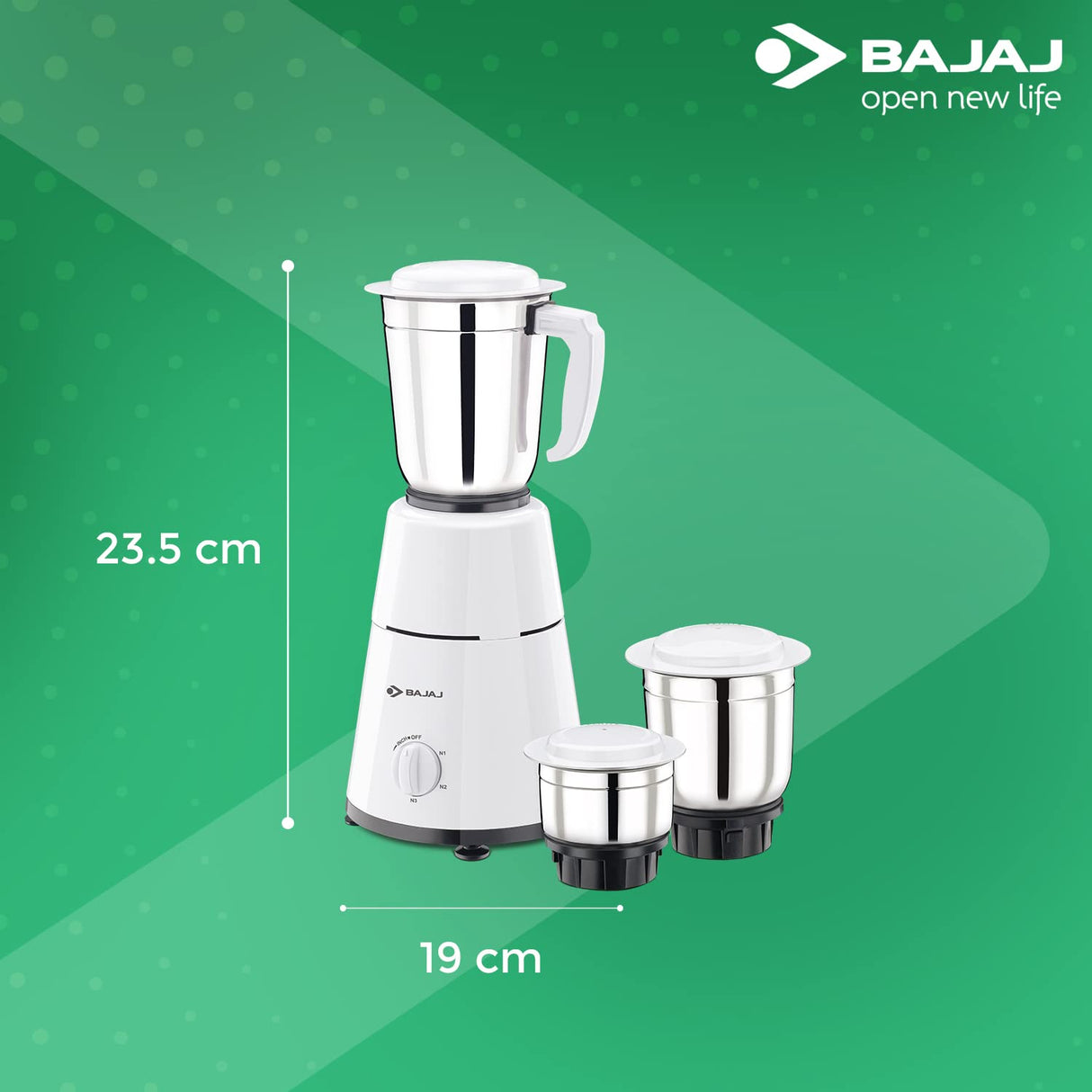 Bajaj GX-1 500 Watt Mixer Grinder with 3 Jars (White)