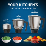 Crompton Ameo Pro 750W 3 Jar Mixer Grinder (Black & Blue)