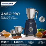 Crompton Ameo Pro 750W 3 Jar Mixer Grinder (Black & Blue)
