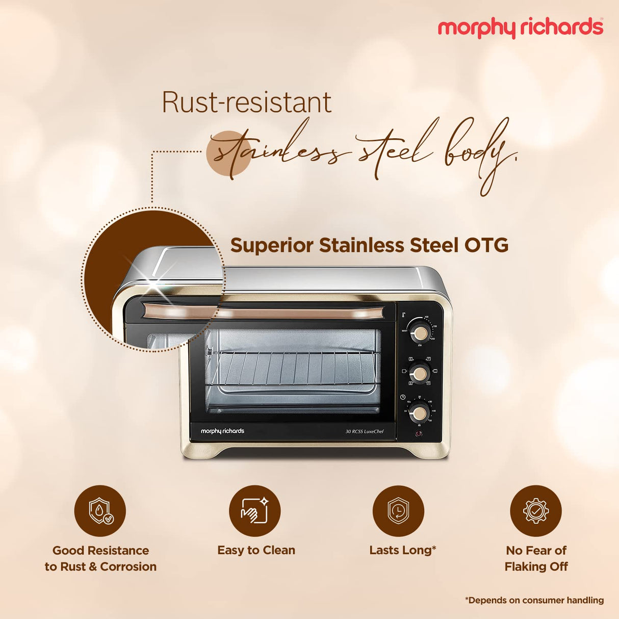 Morphy Richards 30 RCSS Luxechef Oven Toaster Griller OTG (Gold, 30 L)