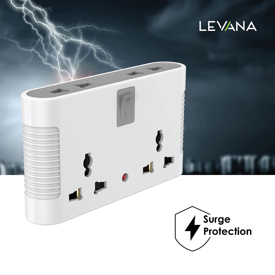 Polycab 4 Way Universal Multi-Plug with Surge Protection & Indicator | White and Grey
