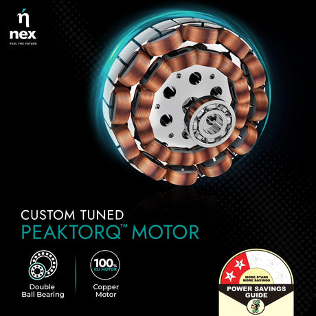 Custom tuned Peaktorq motor with nex branding on a dark background