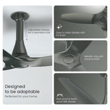 Ceiling fan with features highlighted on a white background