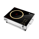 Induction cooktop with digital display on a white background