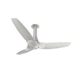 Ceiling fan with three white blades on a white background