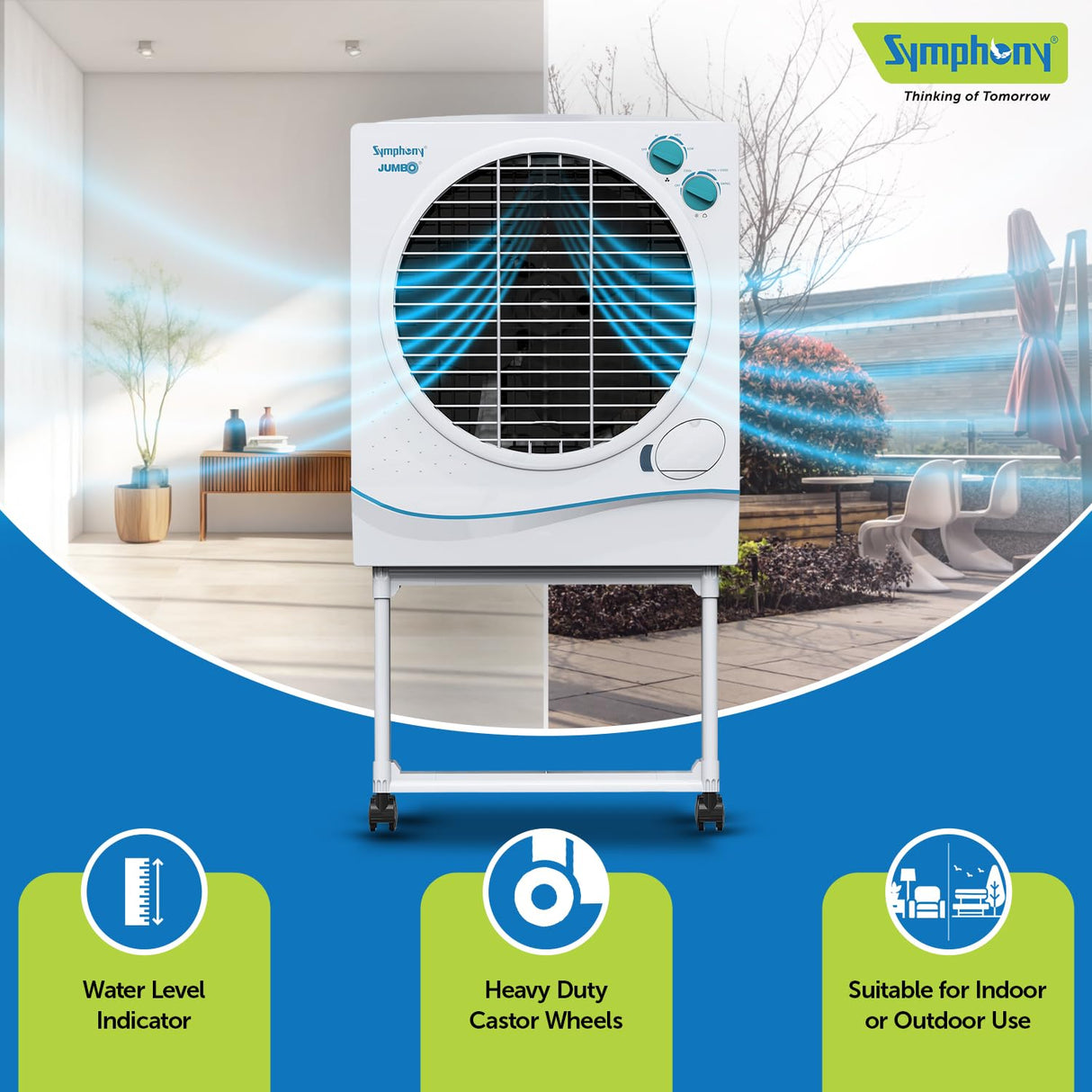 Symphony Jumbo 51 Desert Air Cooler With Trolley (51L, White)