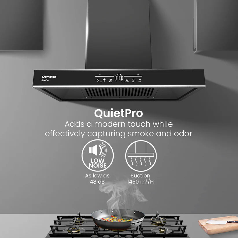 Crompton QuietPro Box 60cm Filterless Wall Mounted BLDC Kitchen Chimney (Black)