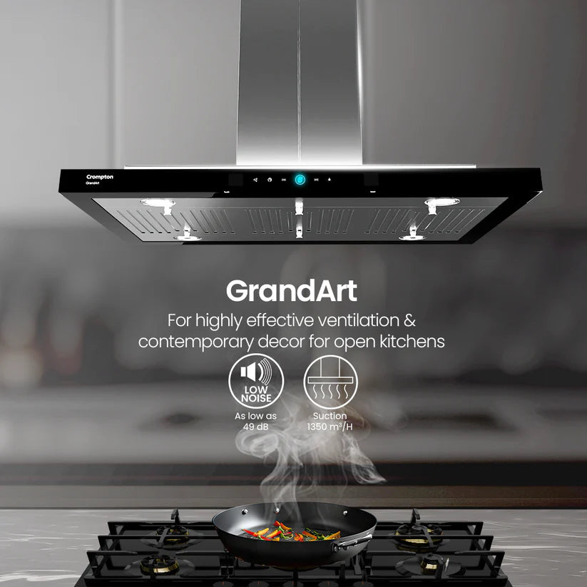 Crompton GrandArt Island 90cm Ceiling Mounted Kitchen Chimney (Inox)