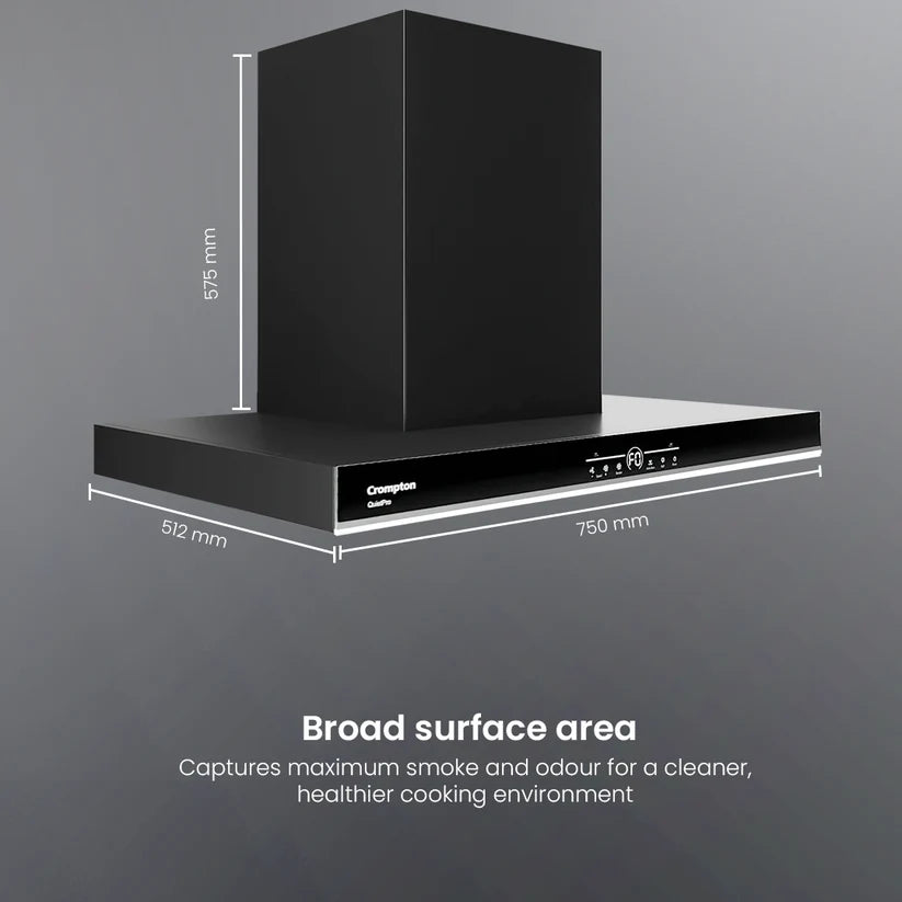 Crompton QuietPro Box 75cm Filterless Wall Mounted BLDC Kitchen Chimney (Black)