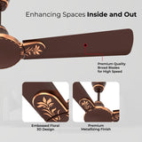 This Polycab ceiling fan has enhancing spaces inside and our with premium quality broad blades for high speed , Embossed Floral 3D Design and Premium metalising finish 