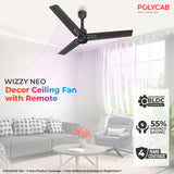 Polycab Wizzy Neo 1200mm 5-Star BLDC Ceiling fan | Matt Black Silver