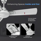 Polycab ceiling fan has premium quality broad blades for high speed with embossed floral 3D Design or Premium metallizing finish 