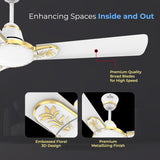 This Polycab Ceiling fan Eleganz Plus ceiling fan has Premium quality broad blades for high speed , embossed floral 3D Design with premium metalising finish . 