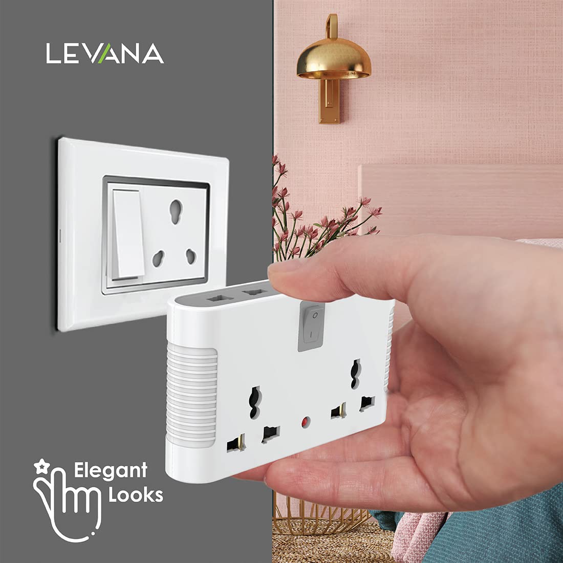 Polycab 4 Way Universal Multi-Plug with Surge Protection & Indicator | White and Grey
